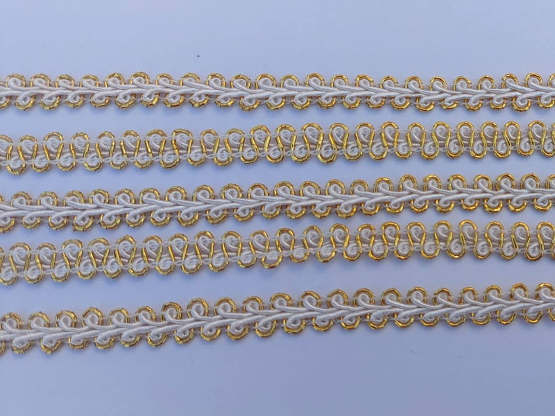 MONIDOOR 3/8 Inch Gimp Braid Trim 50 Yards for Upholstery Costume DIY Crafts (1327 Light Gold White) - Image 3